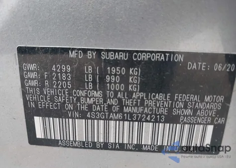 2020 Subaru Impreza Sport 5-Door from USA, damaged, VIN 4S3GTAM61L3724213